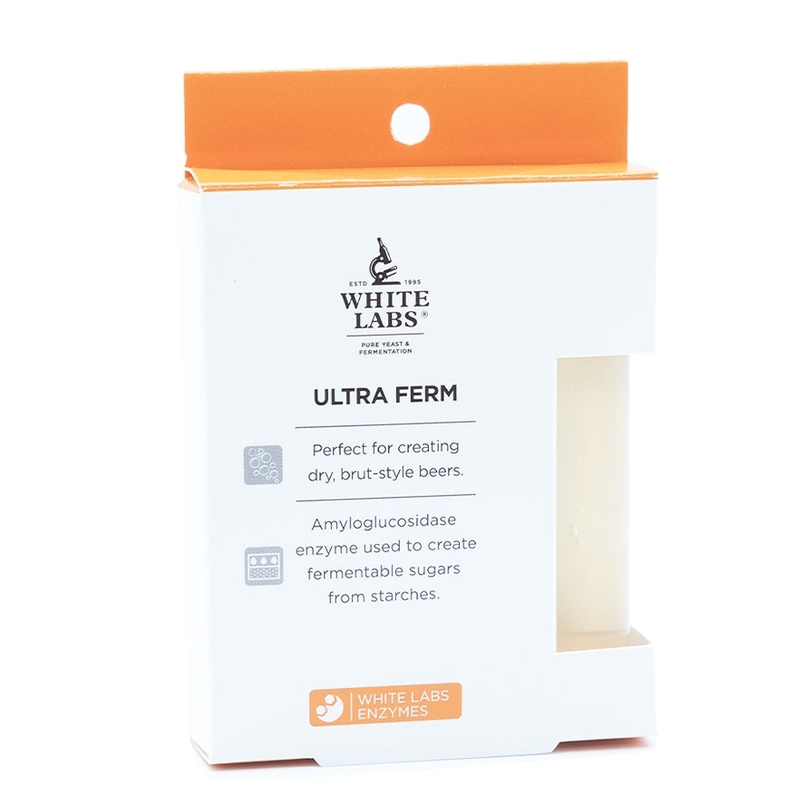 White Labs WLE4100 Ultra-Ferm 10 ml Amigase er ideell for tørt øl i brut-stil og omdanner stivelse til fermenterbart sukker - perfekt for bruk i gjæringskar.