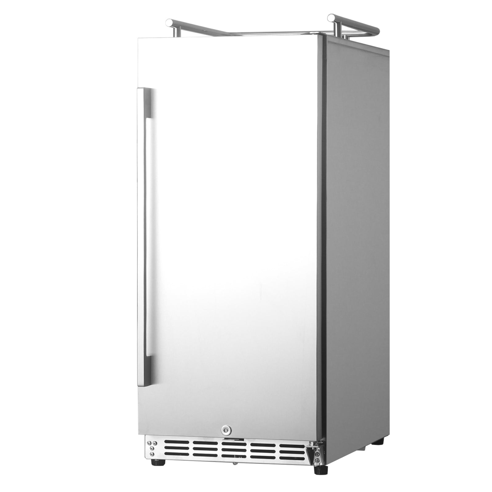 HCK Kegerator Slim Line 15" - Kun kjøleskap: et rustfritt stål single-door kjøleskap med vertikalt håndtak, ventilert bunn, moderne design og justerbare føtter.