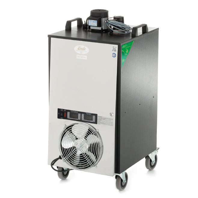 Lindr CWP 300 V GREEN LINE Glykolkjøler og Varmeenhet 1,9kW er en portabel enhet med kontrollpanel, vifte og hjul - ideell for temperaturkontrollfermentering i ditt kjøle- og varmesystem.