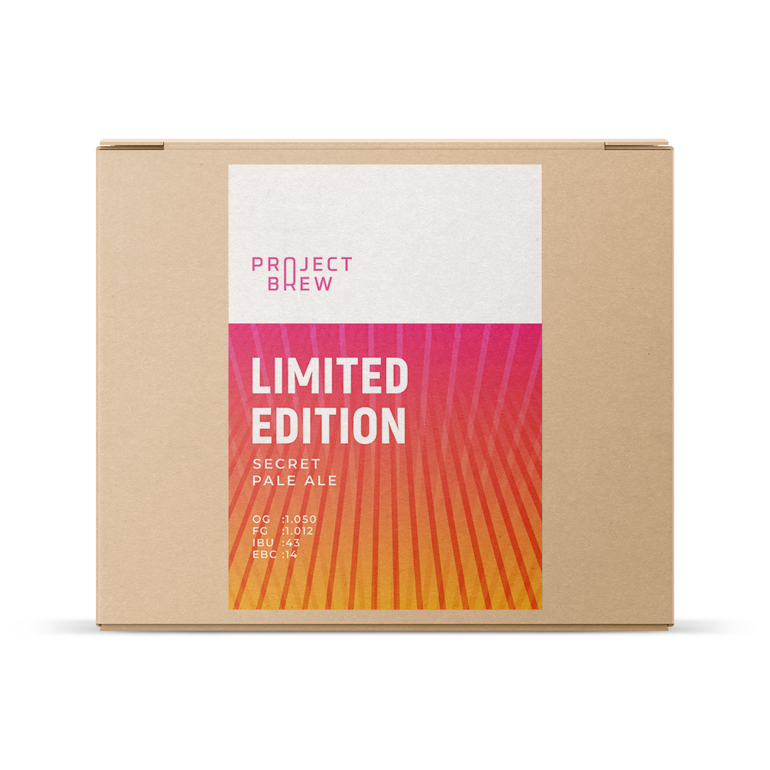 En pappeske merket «Secret Pale Ale – Limited Edition allgrain ølsett», med bryggedetaljer og et rosa-oransje design med fargeovergang, og med Vic Secret-humle som gir en unik vri.