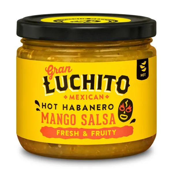 Gran Luchito Mango Salsa 330 ml kommer i en gulmerket krukke, og tilbyr en frisk, fruktig og varm meksikansk salsa som gir fet smak i hver eneste bit.