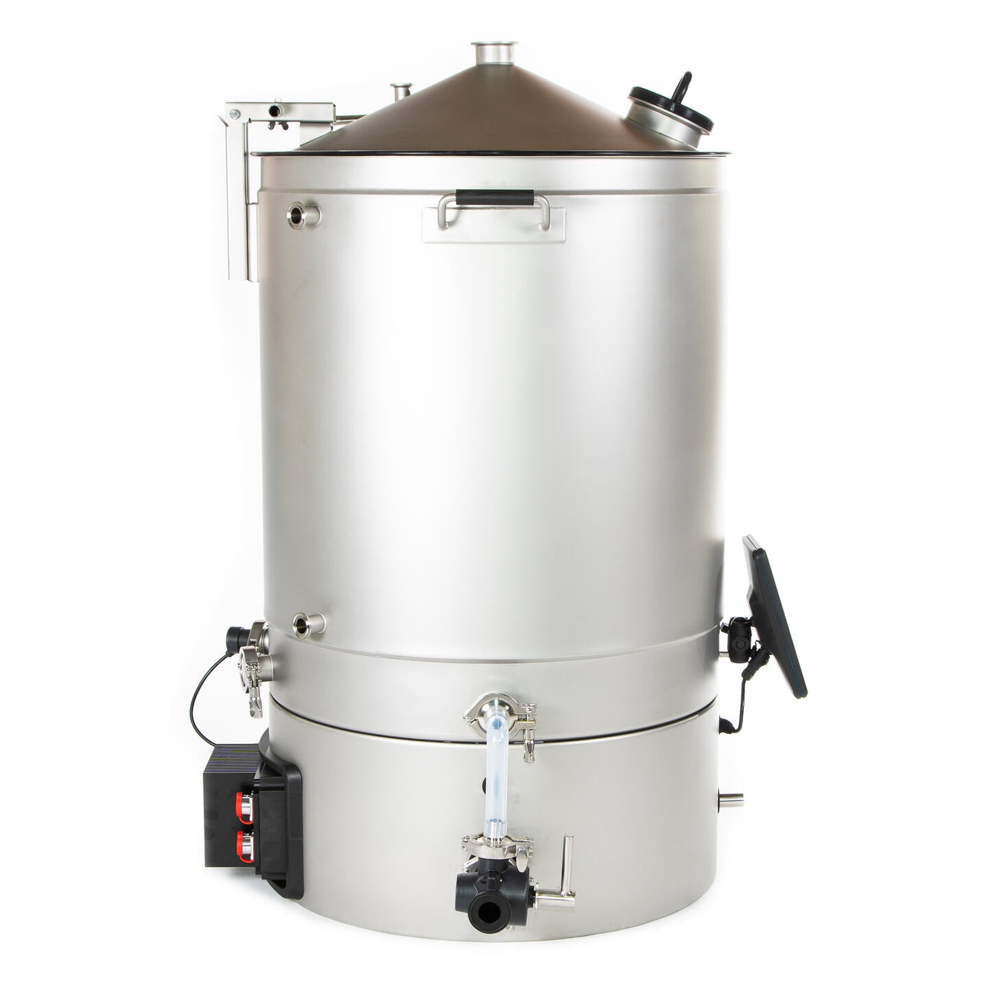 Brewtools B180 bryggesystem 2x230 V 6,6 kW | Bryggemaskin har et konisk lokk, sidehåndtak og kontrollpanel – ideell som hjemmebryggemaskin for hjemmebrygging eller ølproduksjon i liten skala.