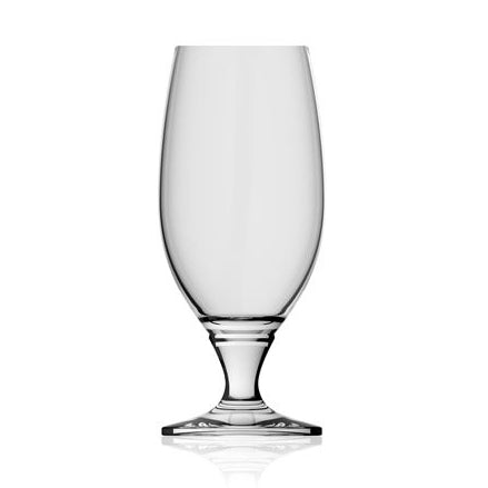 Et klart, tomt Rastal Pilsener 40 cl Ølglass fra Rastal, med bred bolle og bred bunn, er vist mot en hvit bakgrunn.