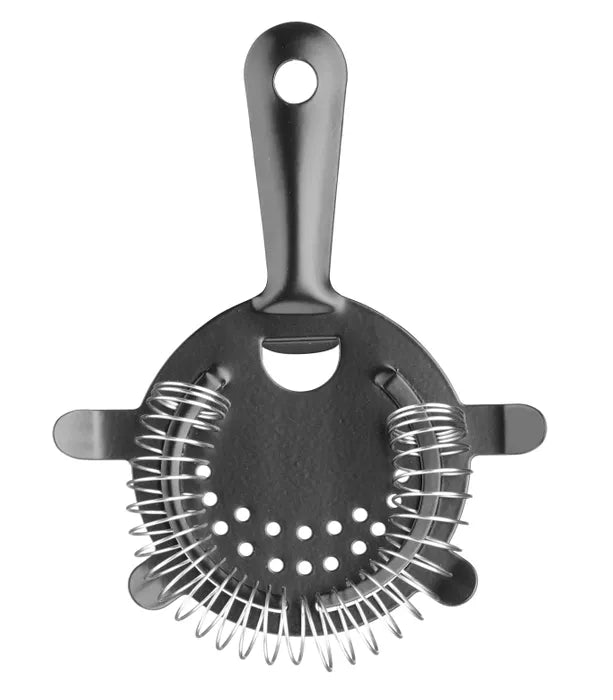 Bartender Tool Kit Sort fra Hendi har en cocktailfilter i metall med håndtak, spiralformet fjærkant og perforerte hull - et uunnværlig barverktøy for perfekt siling av drinker.