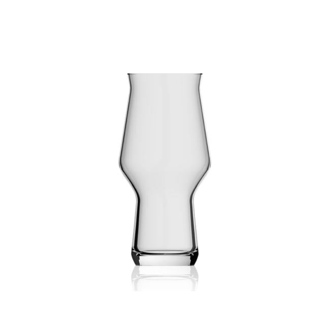 Et klart, tomt Rastal Craft Master One Taster 19,5cl (6 stk) - Smaksglass står oppreist på en hvit bakgrunn, med en forsiktig innsnevring i midten - ideelt som et moderne ølglass for smaksprøver.