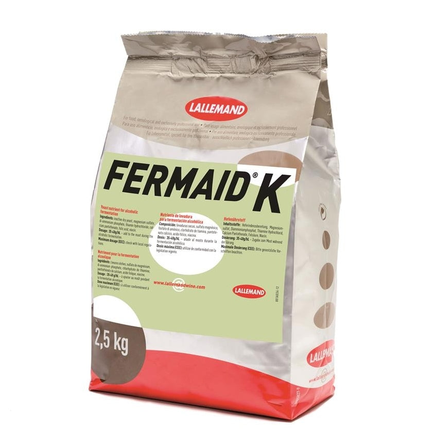Fermaid K 2,5 kg gjærnæring fra Lallemand er ideell for hjemmebryggere som vil unngå stuck fermentation-perfekt som gjærnæring under gjæringsprosessen.