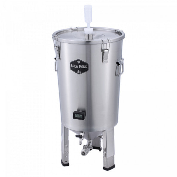 Brew Monk 30L stainless steel fermenter with conical bottom, airlock, thermometer and three legs
