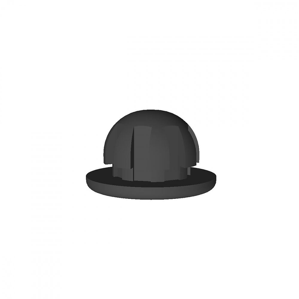 En Brewtools Silikonpropp til 9 mm skrog, 20-pakning - en svart kuppelformet silikonplugg med en flat, sirkulær bunn - er vist mot en hvit bakgrunn.