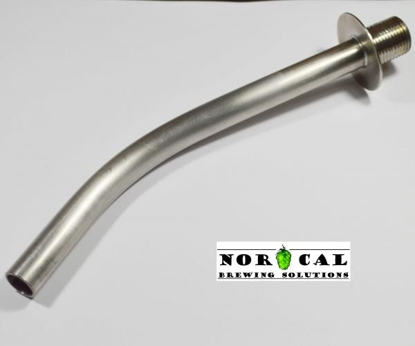 Speidel Fermenter Dip Tube - Norcal fra Norcal er et buet dykkerør i rustfritt stål 304 med 1/2" NPT gjenget fitting i den ene enden, vist på en hvit bakgrunn med Norcal Brewing Solutions-logoen under.