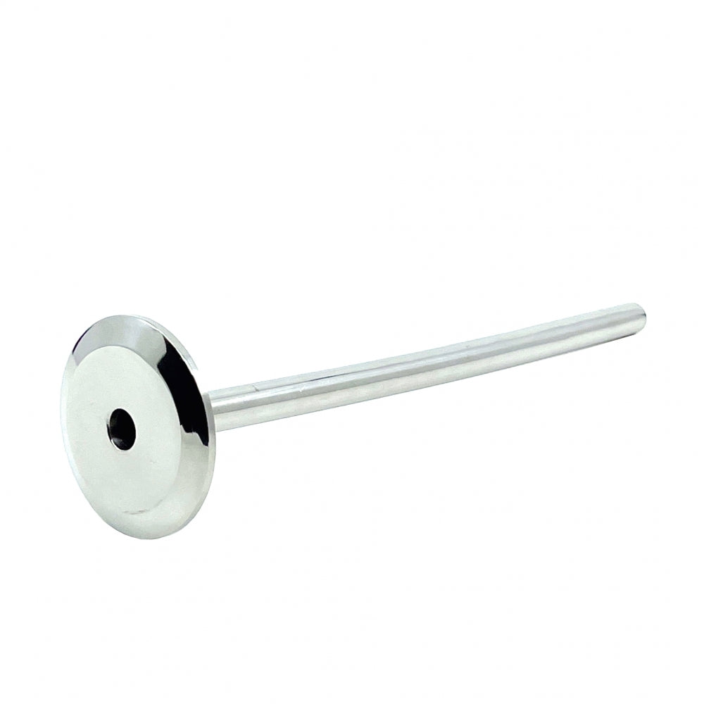 En Brewshop 1,5" Tri-Clamp Thermowell/Termobrønn 18 cm i 304 rustfritt stål med en sirkulær flens nær den ene enden, vist på hvit bakgrunn.