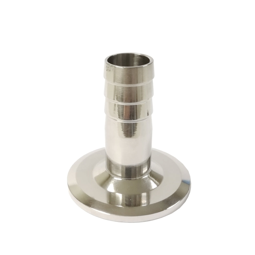 Brewshop 1,5" Tri-Clamp x 20mm slangenippel i 304 rustfritt stål med flenset base, ideell for å koble fleksibel slange til rør eller montering i applikasjoner som krever styrke og korrosjonsbestandighet.