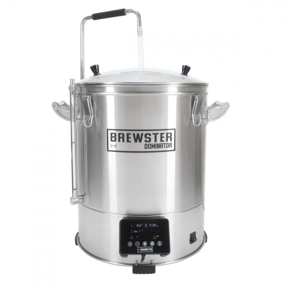 En stor gryte i rustfritt stål med lokk, ideell til hjemmebrygging - perfekt som Brewolution Brewster Dominator 40 - WIFI Bryggemaskin.