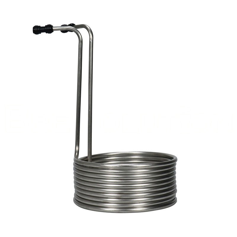 Brewolution Spiralkjøler 8,8m med JG 3/8" hurtigkobling har slitesterk 304 rustfritt stål kveilerør og hurtigkoblinger for effektiv kjøling av urten.
