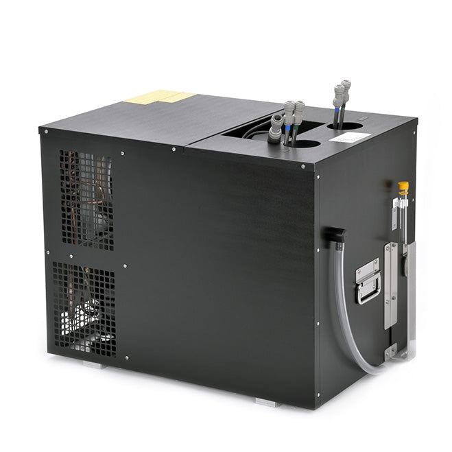 Svart Lindr AS-110 Green Line NEW kjølesystem (2-6 coils) industrikjøler med ventilasjonsåpninger, slanger, kontrollpanel og bærehåndtak i metall på hvit bakgrunn.