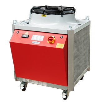 Quantor Chilly MAX 90 Cooling & Heating Glykolkjøler fra Quantor har et rødt kontrollpanel, hjul, toppmontert vifte og et slitesterkt metallkabinett - perfekt for vinkjøling eller presis kontroll av gjæringstemperaturen.