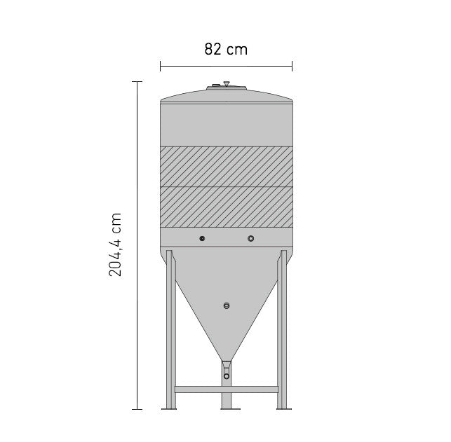 Et diagram av Speidel 625L konisk gjæringstank rustfritt stål-rustfritt stål, konisk bunn på ben, 204,4 cm høy x 82 cm bred - perfekt for kontrollert brygging.