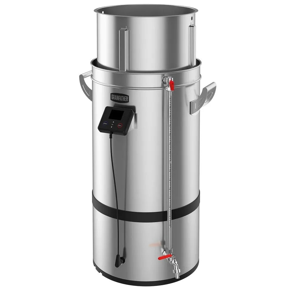 Grainfather G70v2 - helautomatisk bryggemaskin i rustfritt stål med digitalt kontrollpanel, håndtak, tappekran og måleglass. Perfekt for ølbrygging og andre drikker. Merke: Grainfather.