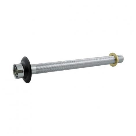 Krome Dispense 20 cm (8-1/8") gjenget metallstang har en svart flens i den ene enden og en gul ring nær den andre, ideell for 5/8" BSP-kranapplikasjoner, vist mot en vanlig hvit bakgrunn.