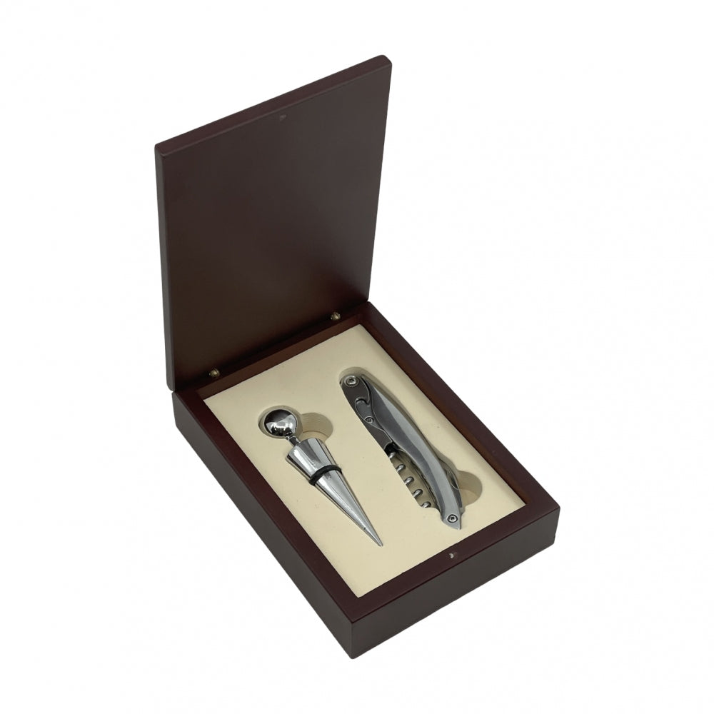 Enolandia Gavesett med vinåpner og vinpropp inneholder en vinåpner og en vinpropp, alt presentert i en elegant eske.