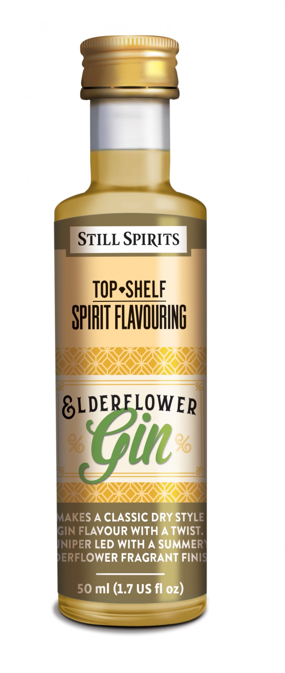 The Still Spirits SS Top Shelf Elderflower Gin - 50 ml essens er en ginessens som er utviklet for å skape gin med delikate toner av hylleblomst.