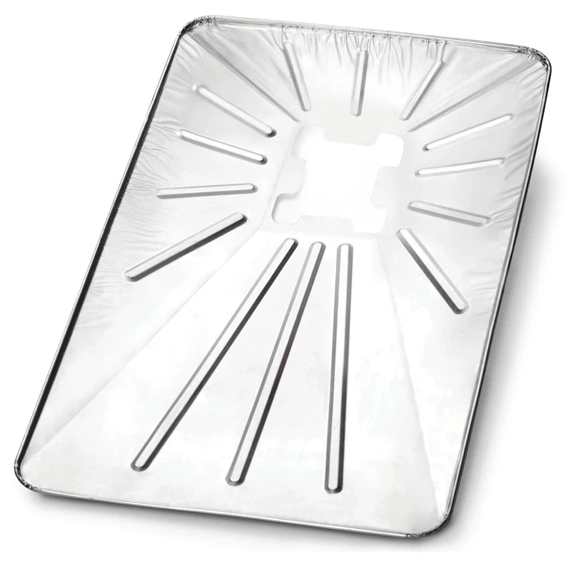 Napoleon Folieunderlag til Freestyle / Legend 425: Rektangulær engangs-dryppskål i aluminium med slissede ventilasjonshull og utskjæring i midten, perfekt som dryppskål til grilling eller steking. Ideell for enkel vedlikehold og kompatibel med Napoleon-systemer.