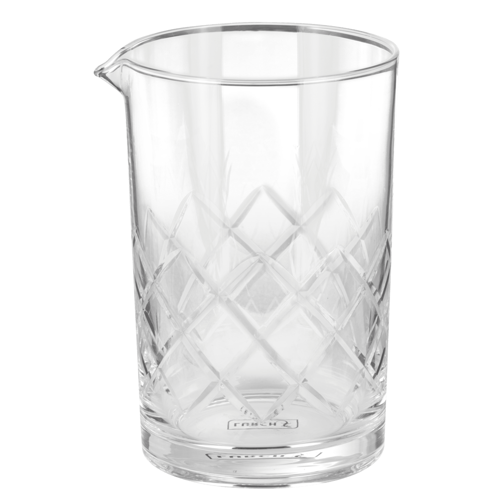 Lurch Blandeglass 650 ml blandebeger, i klart glass med diamantmønster og en liten tut – perfekt for rørte cocktailer – avbildet på en ensfarget hvit bakgrunn.