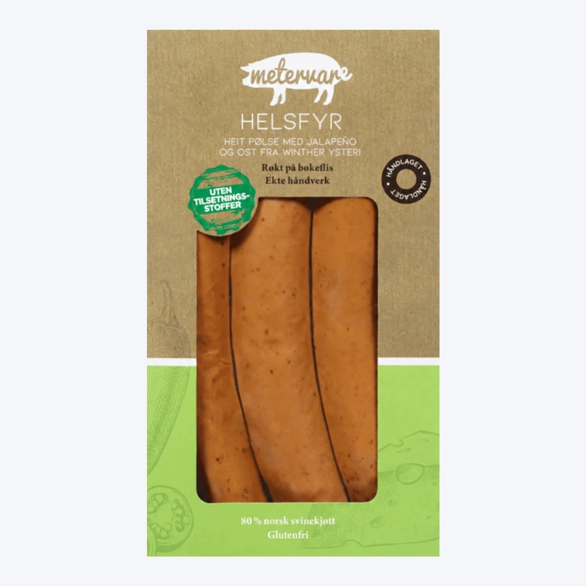 Metervare Helsfyr Jalapeño Sausage with Cheese - 1 kg – pack of smoked sausages with jalapeño and cheese